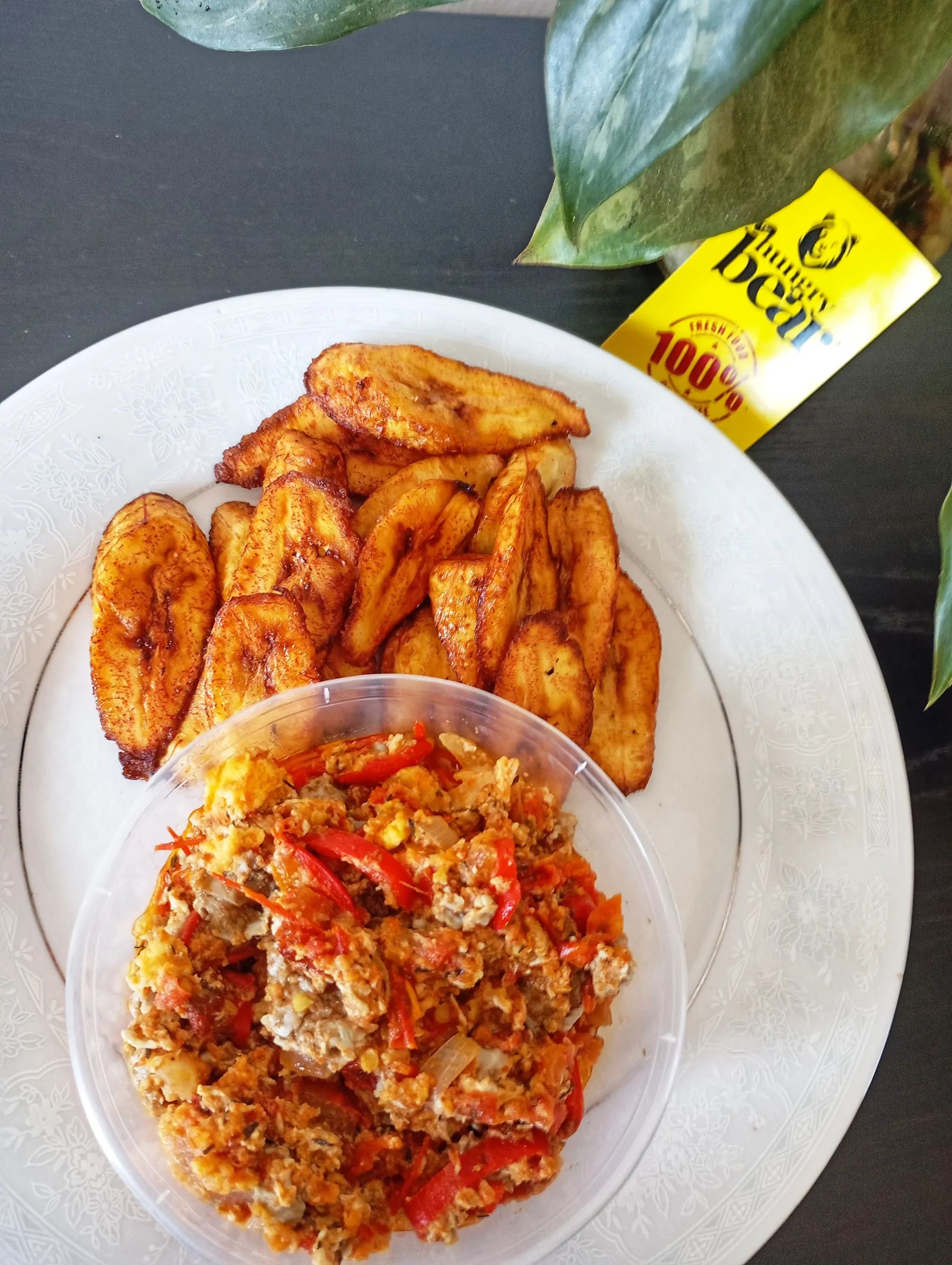 Plantain with egg sauce