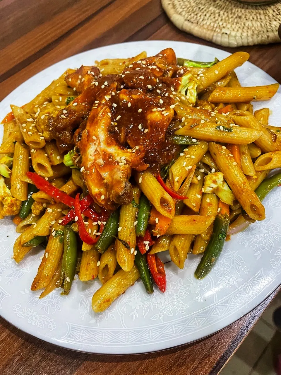 Penne pasta with beef