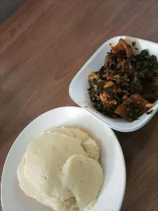 Pounded yam with vegetable