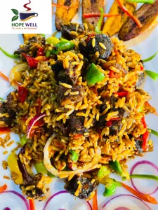 Asun Jollof Rice with Plantains